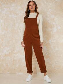 SHEIN Maternity Solid Cord Overalls Without Top - Brown - View 4