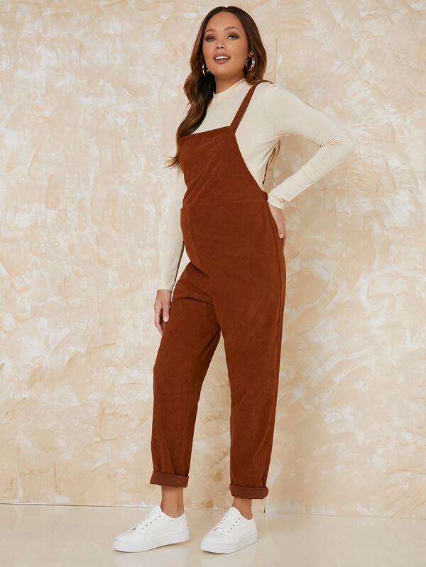 SHEIN Maternity Solid Cord Overalls Without Top SHEIN USA