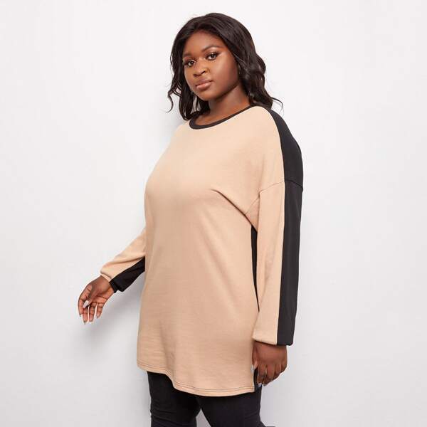 

Plus Color Block Drop Shoulder Sweatshirt, Multicolor