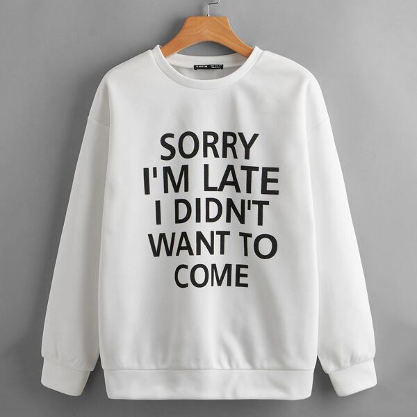 

Slogan Graphic Drop Shoulder Thermal Sweatshirt, White
