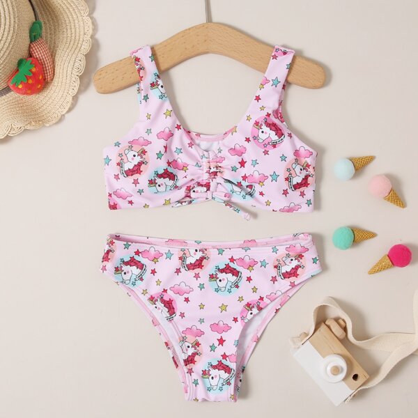 

Girls Unicorn & Star Print Bikini Swimsuit, Pink