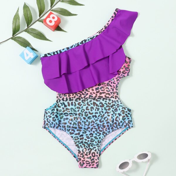 

Girls Leopard Ruffle One Piece Swimsuit, Multicolor
