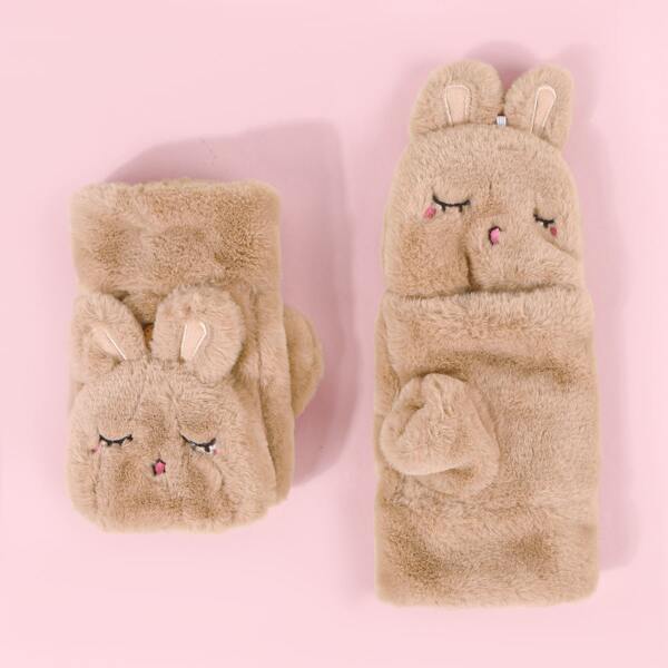 

Cartoon Plush Gloves, Khaki