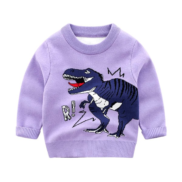 

Toddler Girls Dinosaur Pattern Thermal Sweater, Lilac purple
