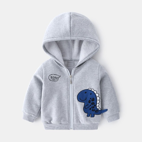 

Toddler Boys Letter & Dinosaur Print Thermal Jacket, Light grey