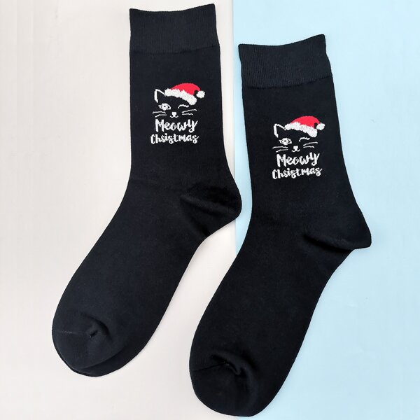

Christmas Santa Claus Pattern Socks, Black