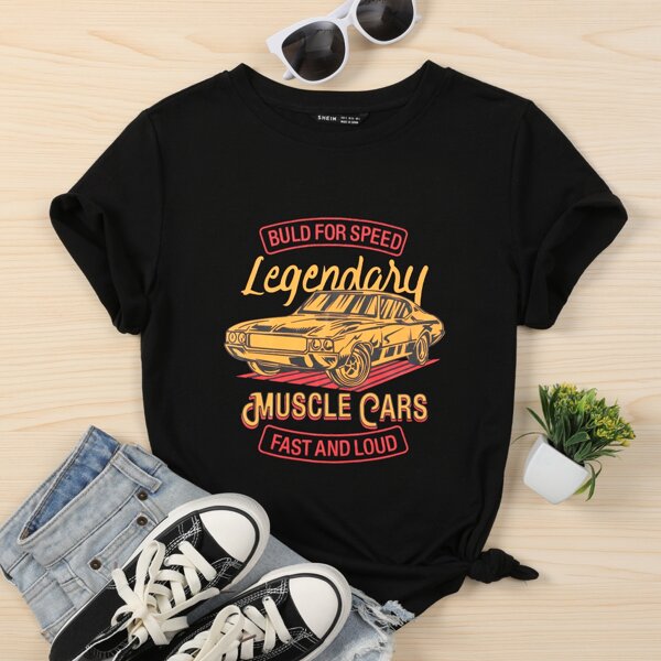 

Car & Letter Graphic Tee, Black