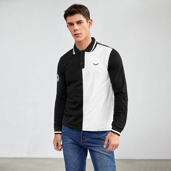 

Men Color Block Patched Polo Shirt, Black and white