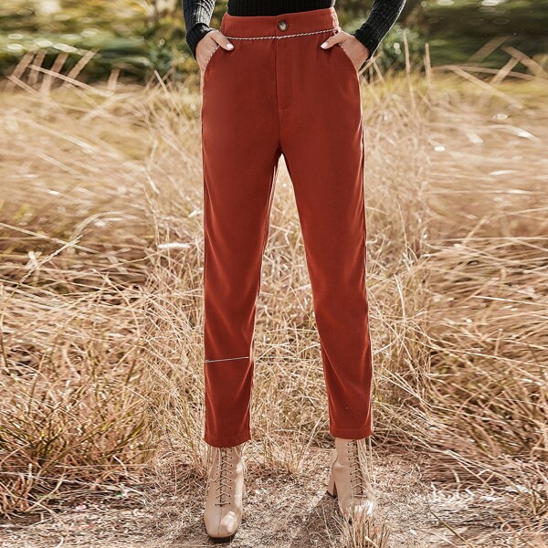 

Slant Pocket Button Fly Tapered Pants, Rust brown