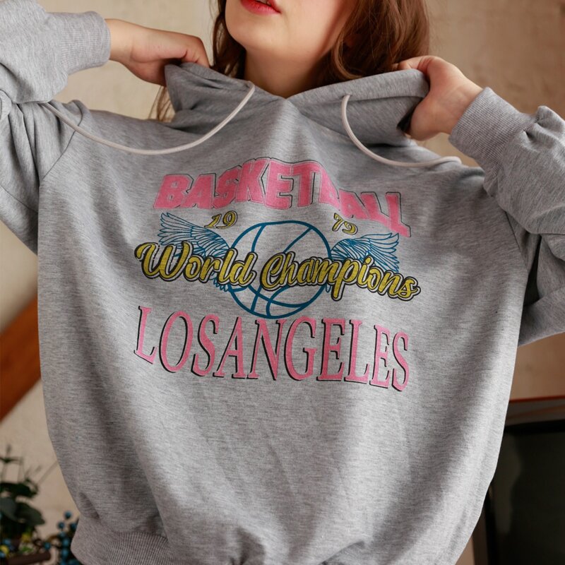 

Letter Graphic Drawstring Hoodie, Light grey