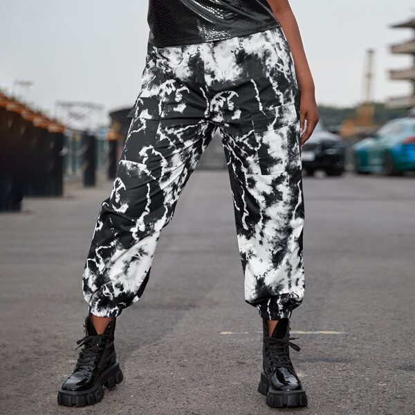 

Plus Tie Dye Flap Pocket Cargo Pants, Black and white