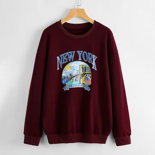 

American Flag And Letter Graphic Sweatshirt, Maroon