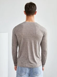 GENTILAND 男士紐扣半開襟T恤 - 卡其色 - 查看 2