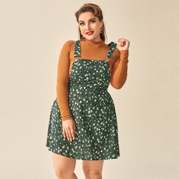 

Plus All Over Print Overall Dress, Green