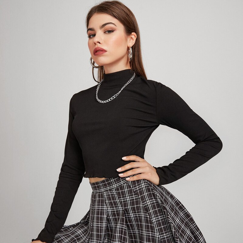 

Mock Neck Solid Tee, Black