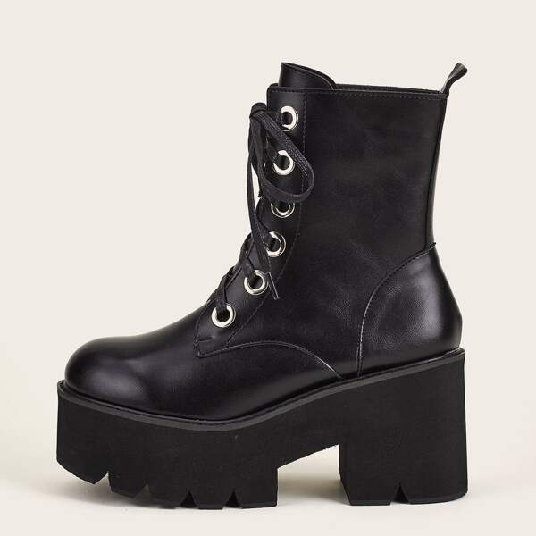 

Minimalist Lace-up Front Combat Boots, Black