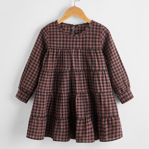 

Toddler Girls Plaid Ruffle Hem Smock Dress, Multicolor