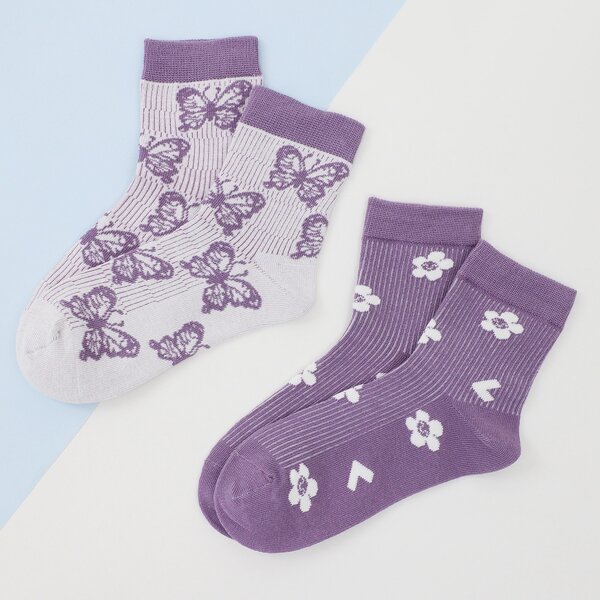 

2pairs Animal Pattern Socks, Purple