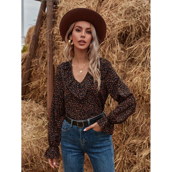 

Allover Print Flounce Sleeve Blouse, Multicolor