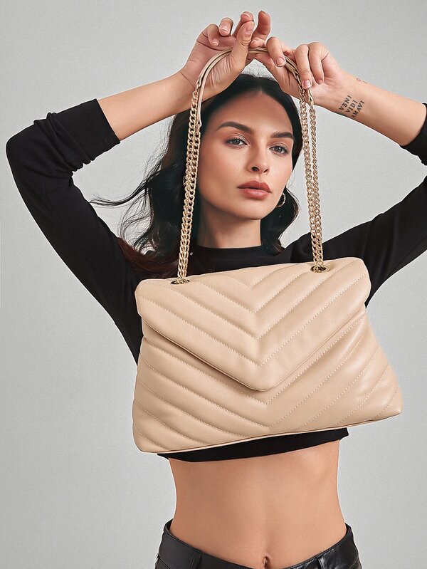 SHEIN Chevron Flap Shoulder Bag SHEIN USA