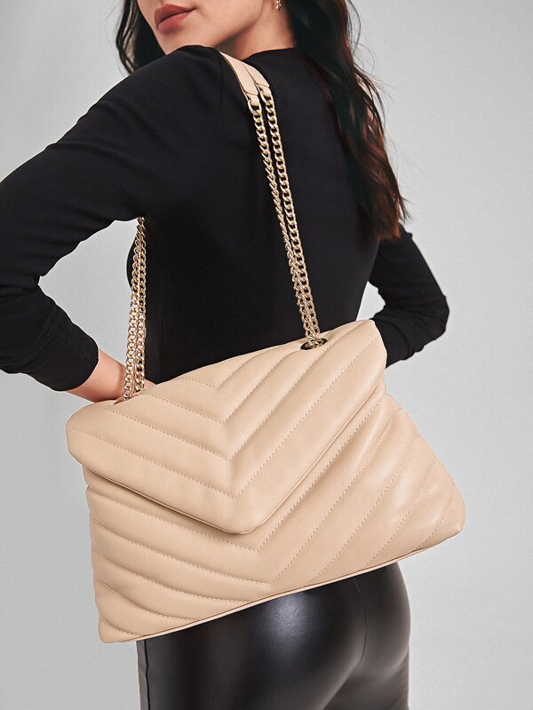 SHEIN Chevron Flap Shoulder Bag SHEIN USA