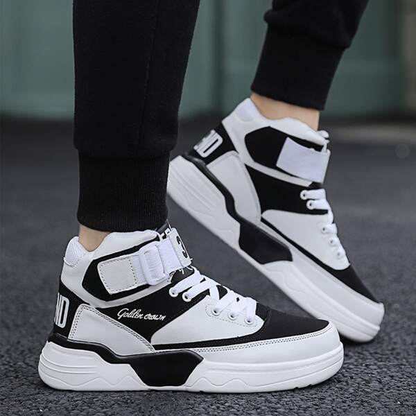 

Men Letter Graphic High Top Sneakers, Black and white