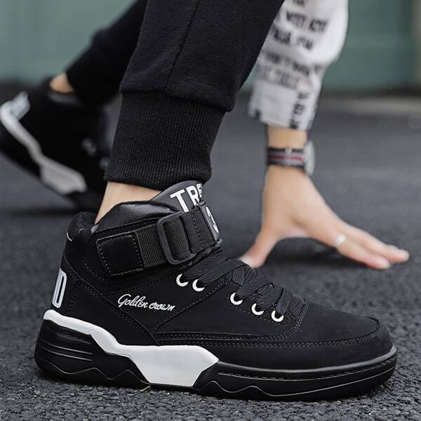 

Men Letter Graphic High Top Sneakers, Black and white