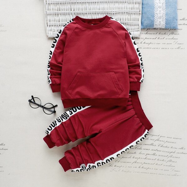 

Toddler Boys Contrast Panel Letter Graphic Sweatshirt & Sweatpants, Burgundy