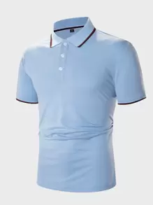 Manfinity Homme 男士拼接邊polo襯衫 - 淺藍色 - 查看 1
