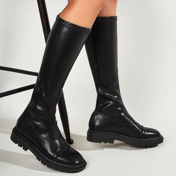 

Square Toe Back Zipper Boots, Black