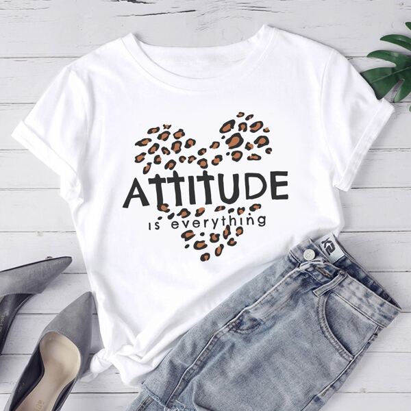 

Plus Leopard And Slogan Graphic Tee, White