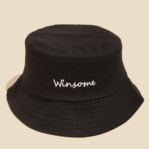 

Men Letter Embroidery Bucket Hat, Black