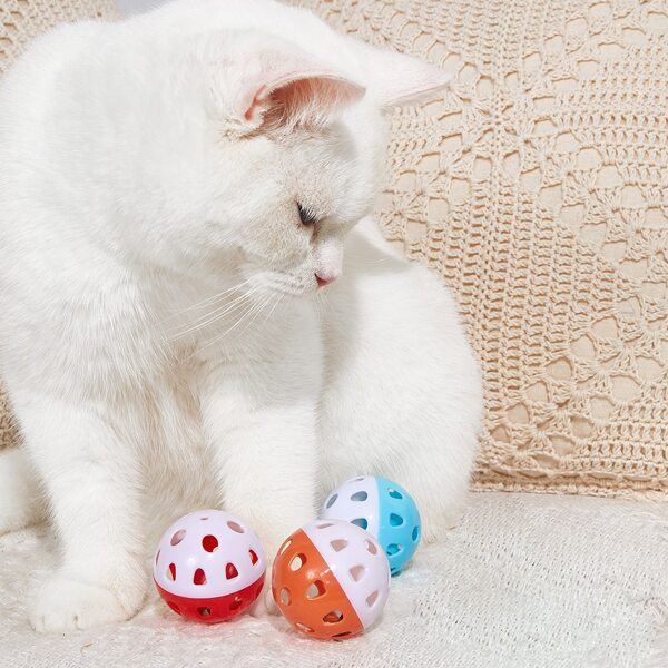 

3pcs Random Color Cat Balls With Bells, Multicolor