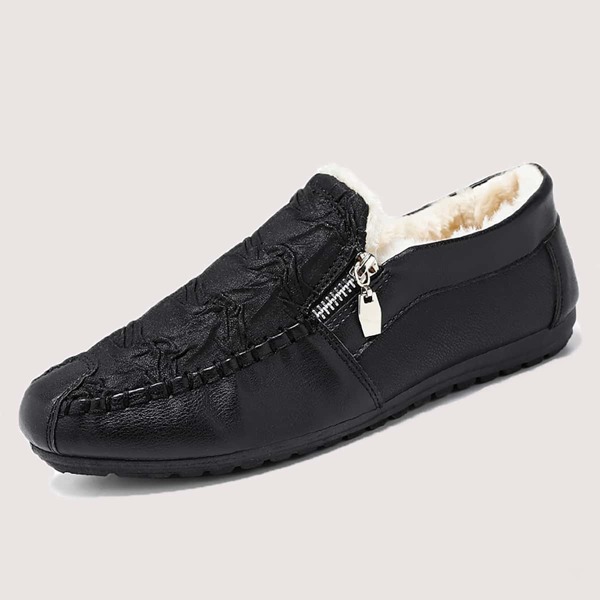 

Men Zipper Decor Plush Inside Loafers, Black