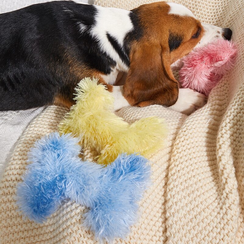 

1pc Bone Shaped Random Color Plush Dog Toy, Multicolor