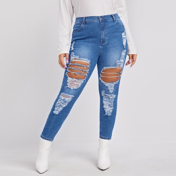 

Plus Ripped Detail Jeans, Medium wash