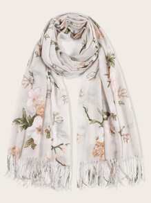 印花流蘇圍巾 - 彩色 - 查看 1