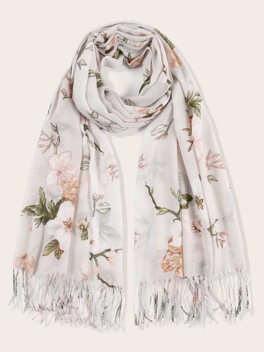 印花流蘇圍巾 - 彩色 - 查看 1