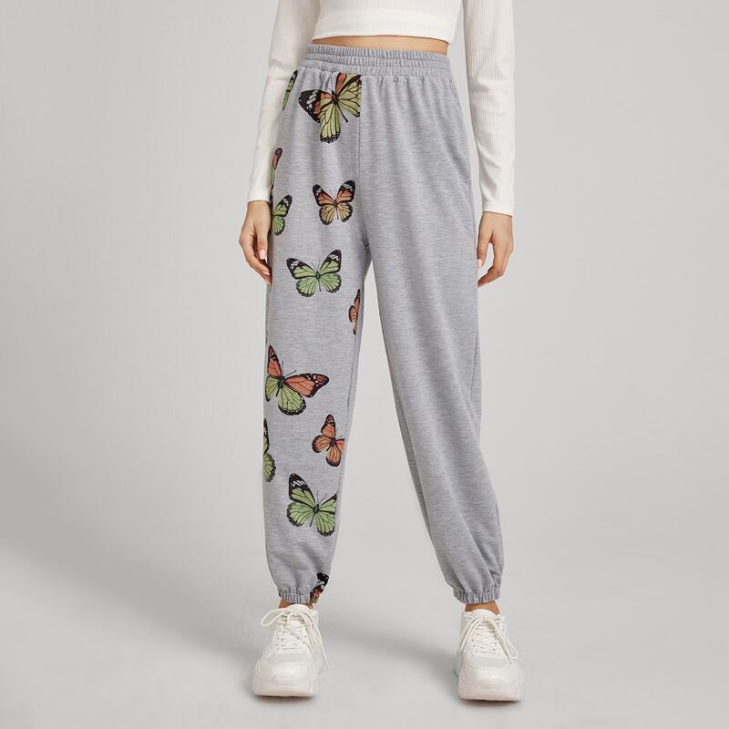 

Butterfly Print Sweatpants, Light grey