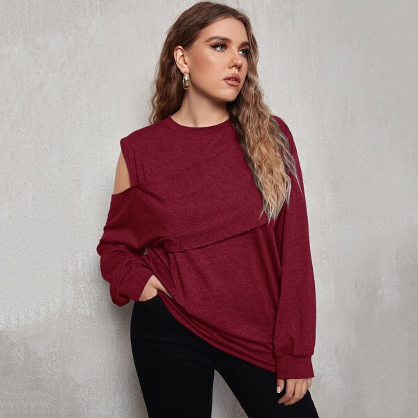 

Plus Solid Cut Out Sweatshirt, Maroon