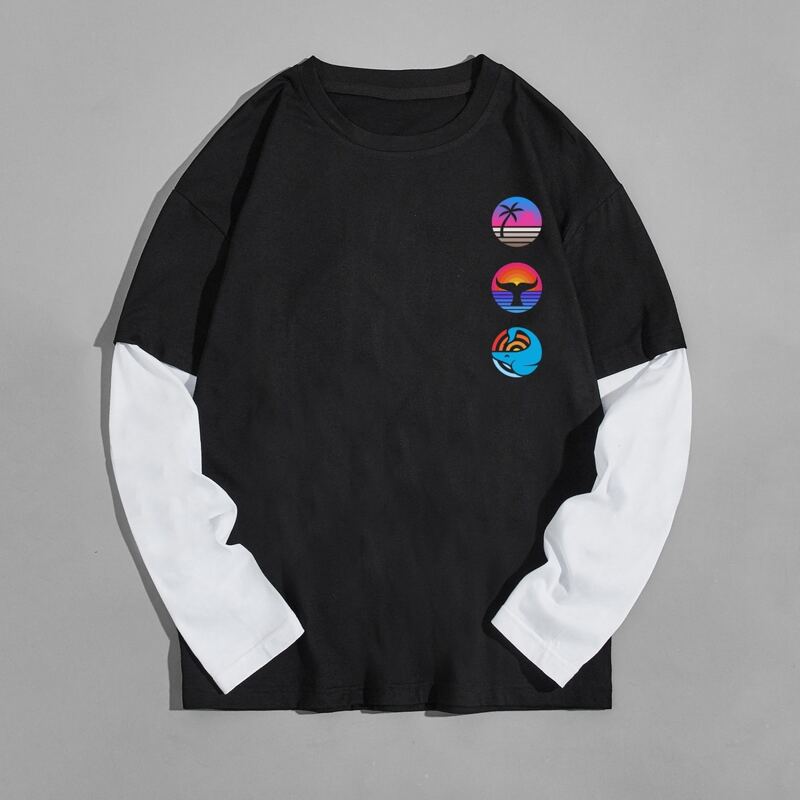 

Guys 2 In 1 Tropical Graphic Tee, Black and white