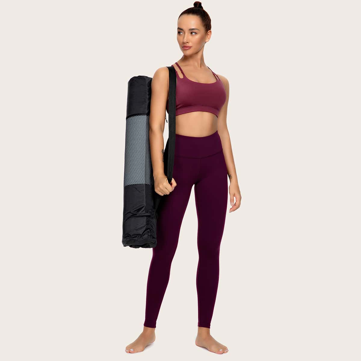 

High Waist Solid Sports Leggings, Purple