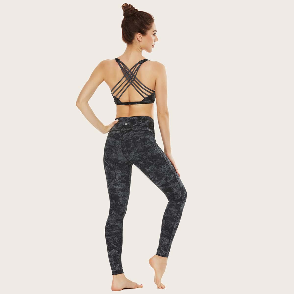 

High Waist Marble Sports Leggings, Dark grey