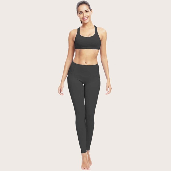 

Mesh Pocket Topstitching Sports Leggings, Dark grey