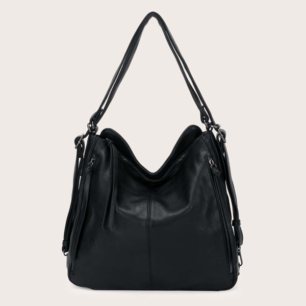 

Double Zipper Front Shoulder Bag, Black