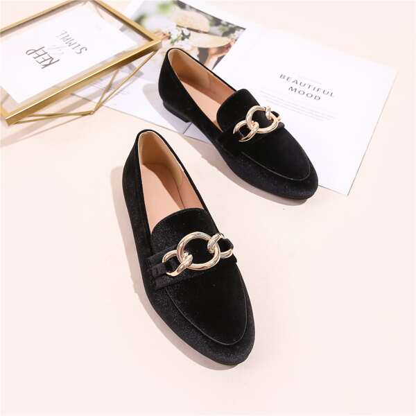 

Chain Decor Slip On Loafers, Black