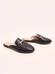 Horsebit Decor Loafer Mules Black Flat Shoes For Women