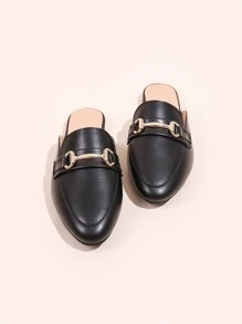Horsebit Decor Loafer Mules Black Flat Shoes For Women