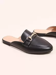 Horsebit Decor Loafer Mules Black Flat Shoes For Women