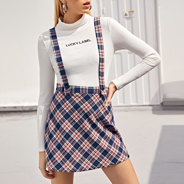 

Crisscross Back Tartan Pinafore Skirt, Multicolor